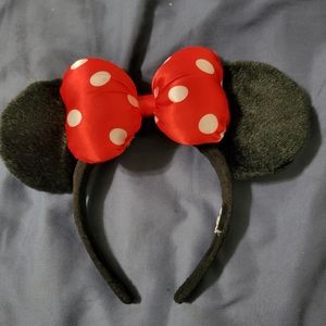Disney Parks Fuzzy Mickey Minnie Black Ears Red Polka Dot Bow Ears Headband